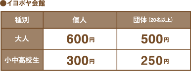 イヨボヤ会館の料金表